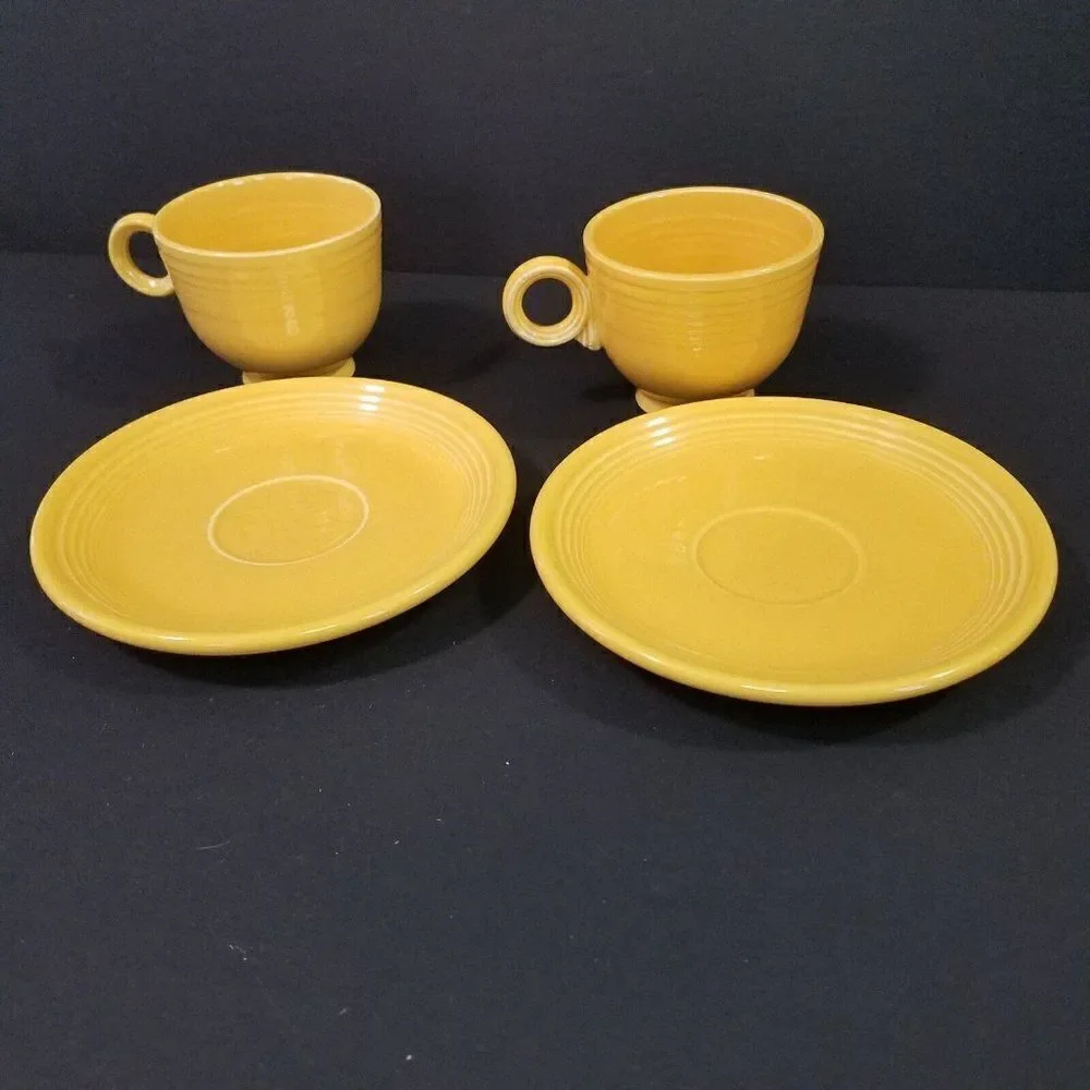 Fiestaware Homer Laughlin Vintage Yellow Teacup and Saucer Set of 2 Fies…